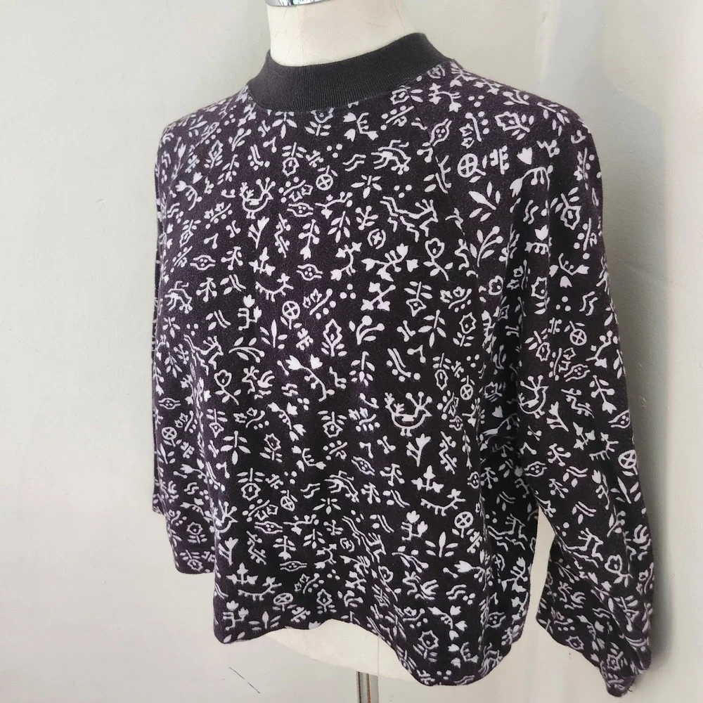 Vintage United Colors of Benetton Mock Neck Graphic‎ Print Cotton Top Womens M - Picture 7 of 7